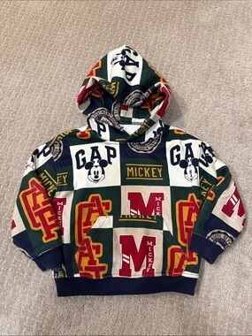 GAP Multicolor Mickey Patchwork Hoodie - Green, Navy, Red, White, Gold